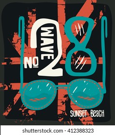 Glasses with number on sunset beach typography, t-shirt graphics,