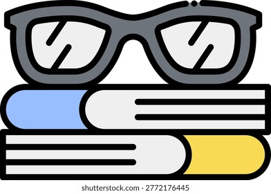 Glasses on Books Stack Icon - Study and Reading Concept