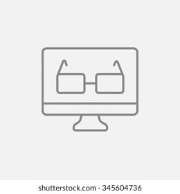 Glasses on computer monitor line icon for web, mobile and infographics. Vector dark grey icon isolated on light grey background.