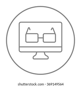 Glasses on computer monitor line icon.