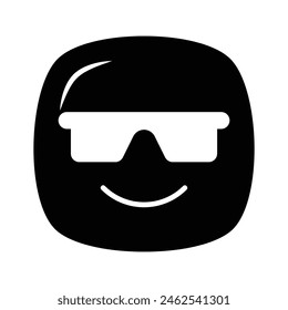 Glasses on emoji face showing concept icon of cool emoji, proud emoji