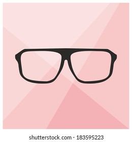 Glasses on pink background vector illustration. Teacher, professor, secretary or hipster old eyewear with thick black plastic rim shilouette.