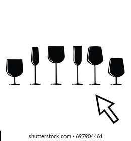 Glasses on a white background. Select the appropriate glass through the internet. Vector.
