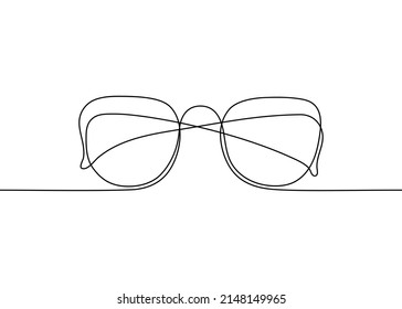 Gafas un estilo de dibujo de línea continua simple negro, contorno de gafas de sol. Vista frontal del esbozo lineal minimalista de anteojos. Proteger el ojo del sol. Ilustración del vector sobre fondo blanco