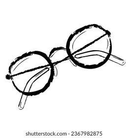 Glasses one black single continuous line art drawing style, sunglasses outline. Front view of eyeglasses minimalist linear sketch. Protection eye from sun. Vector illustration on white background.