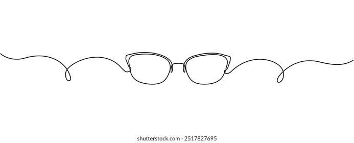 Glasses in one continuous line. Sunglasses icon minimalist linear icon. Eyeglasses in simple linear style. Editable illustration vector.