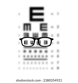 Glasses Optician In E chart Eye test blurred, Vision Of Eyesight medical ophthalmologist Optometry testing board chart vector illustration style, sketch outline isolated on white background