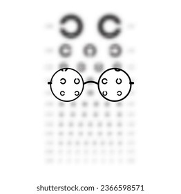 Glasses Optician In Landolt C Eye test blurred, Vision Of Eyesight medical ophthalmologist Optometry testing board chart Care Concept accessory vector illustration silhouette sketch outline isolated