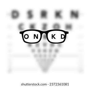 Glasses Optician In LogMAR chart Eye test blurred, Vision Of Eyesight medical ophthalmologist Optometry testing board Care Concept accessory vector illustration, flat sketch outline isolated on white