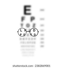 Glasses Optician In Snellen chart Eye test blurred, Vision Of Eyesight medical ophthalmologist Optometry testing board chart Care Concept accessory vector illustration sketch outline isolated on white