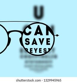 Glasses Optician, Vision Of Eyesight Eye Care Concept Vector Illustration.  Blured Eye Test. 