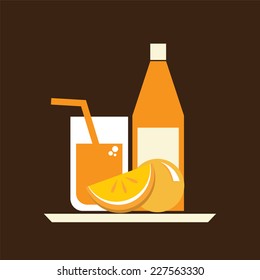 Glasses  Of Orange Juice And Bottle On Serving Tray Vector Illustration