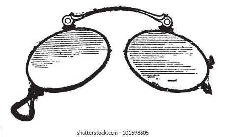 Glasses, ordinary nose clip, vintage engraved illustration. Dictionary of words and things - Larive and Fleury - 1895.