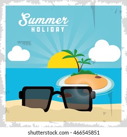 glasses palm tree beach summer holiday vacation icon. Colorful and grunge illustration. Vector graphic
