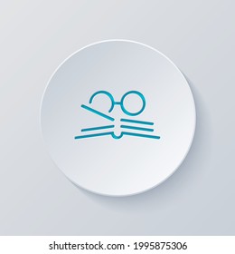 Glasses and paper, literature book, published story. Cut circle with gray and blue layers. Paper style