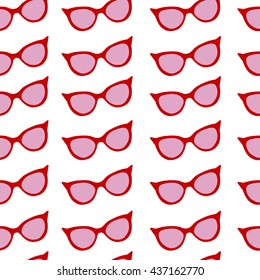 glasses pattern seamless, glasses on a white background, red glasses.