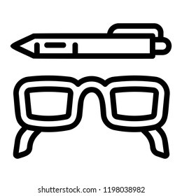 Glasses and pen icon. Outline glasses and pen vector icon for web design isolated on white background