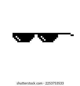 Glasses pixel art icon in dark color on white background.