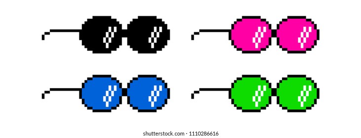 glasses pixel art style 8-bit, thug lifestyle, vector glasses meme for design photos and pictures, easy to edit