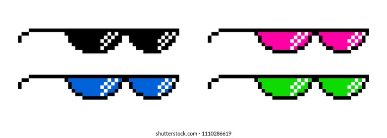 glasses pixel art style 8-bit, thug lifestyle, vector glasses meme for design photos and pictures, easy to edit