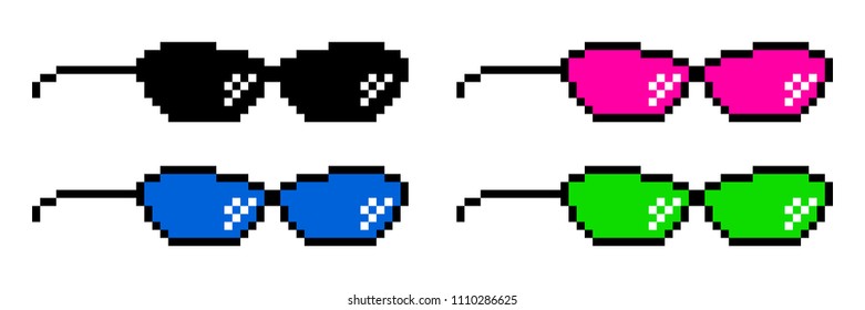 glasses pixel art style 8-bit, thug lifestyle, vector glasses meme for design photos and pictures, easy to edit