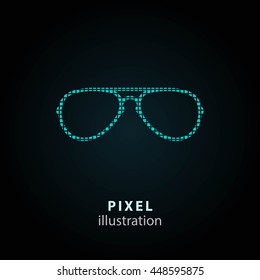 Glasses - pixel icon. Vector Illustration. Design logo element. Isolated on black background. It is easy to change to any color.