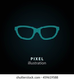 Glasses - pixel icon. Vector Illustration. Design logo element. Isolated on black background. It is easy to change to any color.