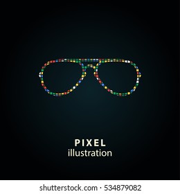 Glasses - pixel icon. Vector Illustration. Design logo element. Isolated on black background. It is easy to change to any color.