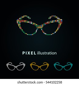 Glasses - pixel icon. Vector Illustration. Design logo element. Isolated on black background. It is easy to change to any color.