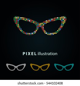 Glasses - pixel icon. Vector Illustration. Design logo element. Isolated on black background. It is easy to change to any color.