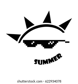 Glasses in pixel with lettering summer on white background