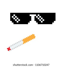 Glasses pixel vector icon Pixel Art boss or gangster Glasses of Thug Life Meme and smoke.