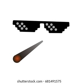 glasses pixel vector icon. Pixel Art Glasses of Thug Life Meme and smoke - Isolated on White Background Vector 8 bit