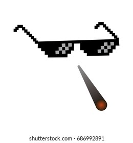 glasses pixel vector icon Pixel Art Glasses of Thug Life Meme and smoke - Isolated on White Background Vector 8 bit