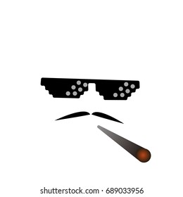 glasses pixel vector icon. Pixel Art Glasses of Thug Life Meme and smoke - Isolated on White Background Vector 8 bit. Mustache symbol. moustache.