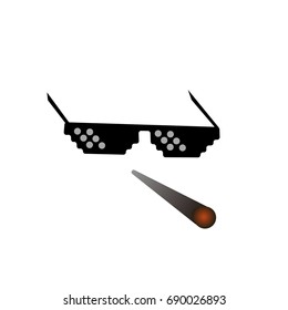 glasses pixel vector icon. Pixel Art Glasses of Thug Life Meme and smoke - Isolated on White Background Vector 8 bit