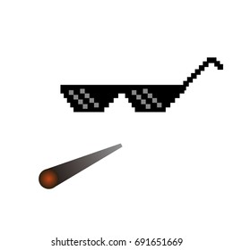 glasses pixel vector icon Pixel Art Glasses of Thug Life Meme and smoke - Isolated on White Background Vector 8 bit