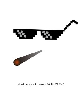 glasses pixel vector icon Pixel Art Glasses of Thug Life Meme and smoke - Isolated on White Background Vector 8 bit