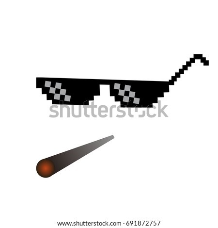 glasses pixel vector icon Pixel Art Glasses of Thug Life Meme and smoke - Isolated on White Background Vector 8 bit