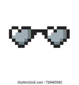 Glasses pixel vector icon. Pixel Glasses. Pixel heart Glasses. Love and valentine