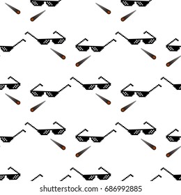 glasses pixel vector seamless Pixel Art Glasses of Thug Life Meme and smoke - Isolated on White Background