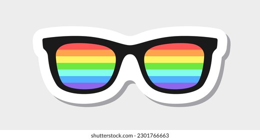 Glasses with rainbow colored flag sticker. Colors of the LGBT community. Best for prints, posters, cards, stickers and web design.