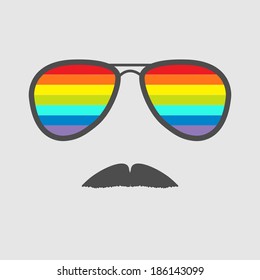 Glasses with rainbow lenses and mustaches. Isolated icon. Vector illustration.