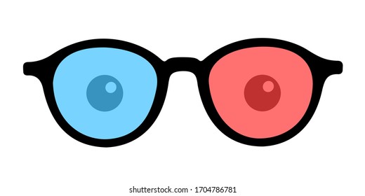 Glasses with red and blue glass for polarized vision and three-dimensional 3D effect seeing. vector illustration isolated on white.