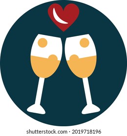 Glasses with red heart, illustration, vector on a white background.