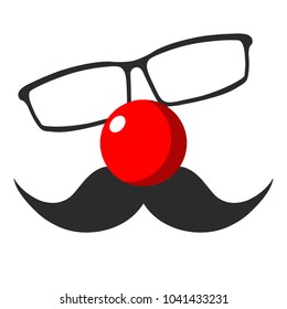 Glasses, red nose and mustache. Flat illustration. Vector. Red Nose Day.