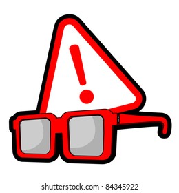 Glasses with red warning symbol
