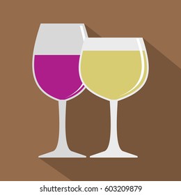 Glasses with red and white wine icon. Flat illustration of glasses with red and white wine vector icon for web isolated on coffee background
