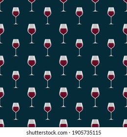 Glasses with red wine on a blue background. Seamless background for menu, textile 