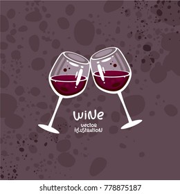 Glasses of red wine vector illustration. Template for wine bar logo, design for wine tasting invitation and wine list. Romantic dinner.